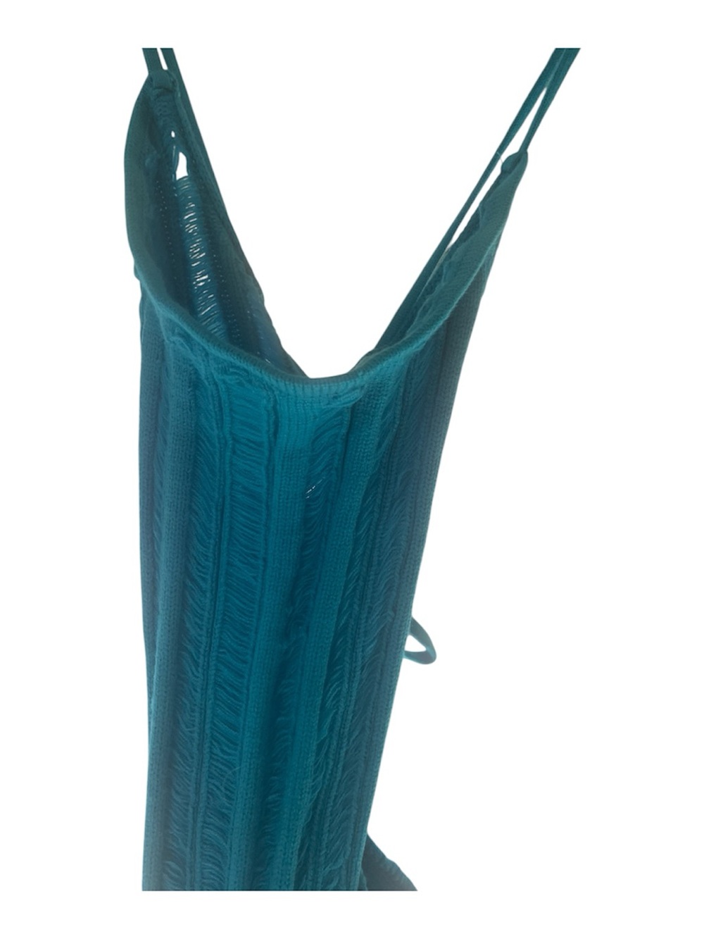 Matte Turquoise Sexy Knit long Coverup Spaghetti Straps ties in back. Med. New